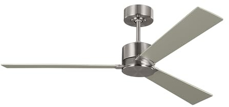 Monte Carlo 3RZR52BS Rozzen 52 Damp Locations Ceiling Fan with Hand Remote, 3 Silver/American Walnut Reversible Blades, Brushed Steel