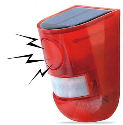 Aolyty Solar Security Lights Outdoor Motion Sensor Alarm Detector Siren Sound LED Warning Strobe Flashing Red Light Waterproof Device Keep Animal Away for Home Warehouse Farm (Red)