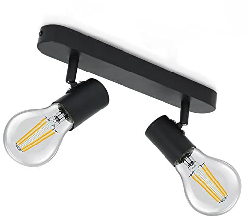 KYOTECH Deckenlampe E27 Deckenstrahler 2 Flammig 350° Schwenkbar max. 60W Vintage Deckenleuchte E27 Spotleuchte Drehbar Schwarz Deckenspots für Wohnzimmer, Schlafzimmer Ohne Leuchtmitte