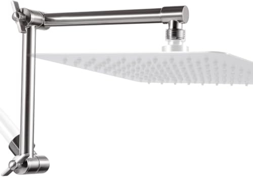 G-Promise Brazo de extensión de cabezal de ducha, extensor ajustable de latón macizo con junta de bloqueo, elevación o caída de lluvia y cabezal de ducha fijo (13 pulgadas, níquel cepillado)