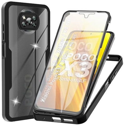 Coque pour Xiaomi Poco X3 Pro / X3 NFC / X3, Transparent Housse avec Protection écran, 360 Degrés Double Protection Antichoc Coque Silicone Intégrale Etui pour Xiaomi Poco X3 Pro / X3 NFC / X3, Noir