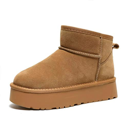 Earnmore Stivali da neve da donna con plateau,Stivali invernali in pelle di pecora australiana,Stivali classici in shearling resistenti all'acqua, comodi stivali invernali 39EU marrone