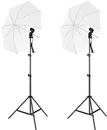 Umbrella Lights Photography, Andoer Studio Umbrella Kit with 33 Inch White Umbrellas * 2, 2M Metal Tripod Stands * 2, E27 Light Sockets * 2 for Live Streaming Portrait Photography Video Recording