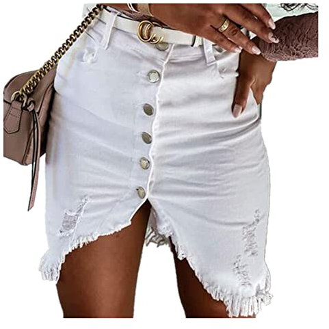 CUOREZ Einreihiger Jeansrock (ohne Gürtel), weiß, 52