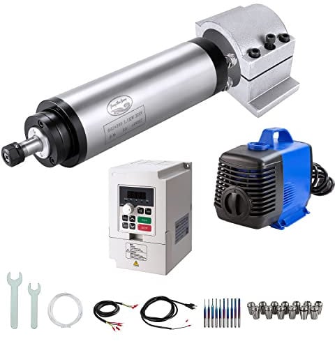 Kit motore mandrino CNC, 220V 1.5KW 65mm raffreddato ad acqua Motore CNC + 220V 1.5KW VFD + Supporto del morsetto + Pompa dell'acqua + tubo dell'acqua + ER11 Colletto set + punte + fili + chiavi