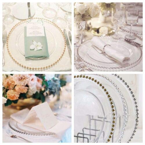 H Homedelight1234 Glass Beaded Charger Plate Weddings Events Decor (Clear, 6 PCS)