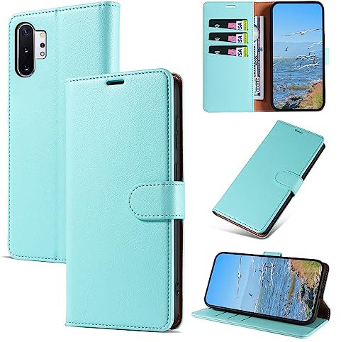 KKEIKO Hülle Kompatibel mit Samsung Galaxy Note 10 Plus, Magnet Klappbar Handyhülle mit Kartenfach, PU Leder Stoßfest Schutzhülle für Samsung Note 10 Plus, Grün