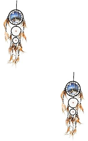 Warmhm 2st Wolf Traumfänger Traumfänger-Ornament Kinderzimmer Wanddekoration Traumfänger-anhänger Traumfänger Wanddekorationen DIY-verzierung Innendekoration Malerei Haushalt Feder