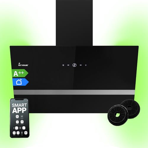 KKT KOLBE Campana extractora de 80 cm | recirculación | salida de aire | sin cabeza | campana de pared | acero inoxidable | negro | cristal | aplicación inteligente WiFi | WiFi | iluminación LED RGBW