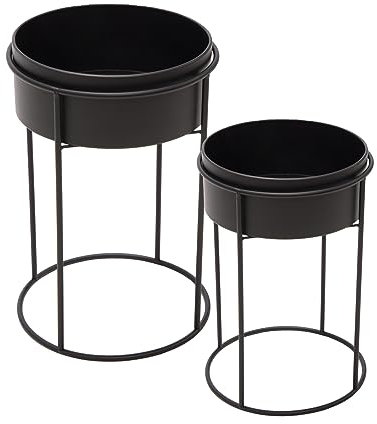 Spetebo Lot de 2 supports de pots de fleurs en métal noir pour intérieur - 28 et 22 cm - Colonne de plantes avec cache-pot - Tabouret pour fleurs - Support pour plantes
