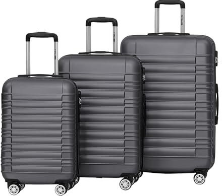 TRVLMORE Koffer & Trolleys - Koffer Set - Kofferset 3 Teilig Hartschale, Gepäck-Sets, Hartschalenkoffer Set, Reisekoffer Set, Koffer Set 3 Stück, Handgepäck Koffer 55x40x20cm Luggage, Grau