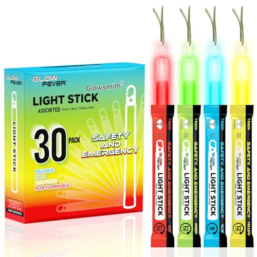 Glow Fever Leuchtstäbe, Notfallsicherheit, Militär, 15,2 cm, leuchtend, ultrahell, mit 12 Stunden Dauer, für Wandern, Party, Camping, Verdunkelung, Hurrikan, Unterschlupf, Überlebens-Kit (gemischt 30)