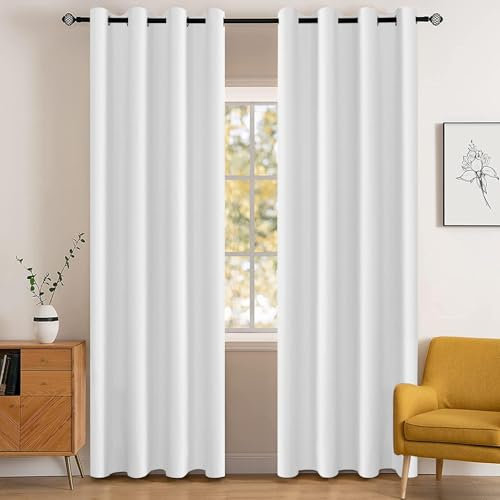 YSTELLAA Gardinen Vorhänge 2er Set, 117×137cm, Verdunklungsvorhänge Mit Ösen, Thermovorhang Kälteschutz Blickdicht, Schallschutz Vorhang Schlafzimmer, Outdoor Vorhang, Weiß