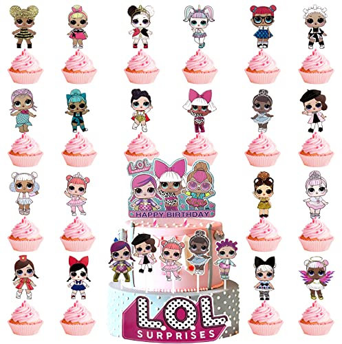 24 Pcs Cake Topper, Surprise Party Decorations Cake Toppers Kid Cake Decorations Birthday Cake Decorations Birthday Party Decorations for Children Kids Girls