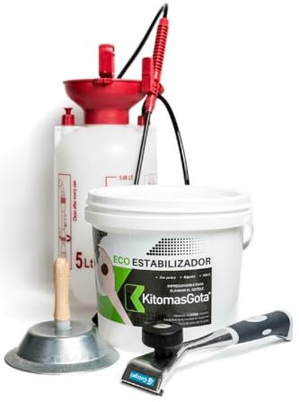 Kitomasgota Quitar Gotele Brico. Incluye Ecoestabilizador 5kg/15kg, Cazoleta Redonda 150mm, Rasqueta Plana Carburo de Tungsteno 50mm/63mm, Sulfatadora de Presion 5L (5KG/63MM)