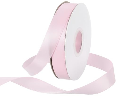 Rebower 15mm Ruban Satiné 23m Épais Double Face Ruban Gros-Grain Soie, [pour Emballage Cadeau, Nœuds Cheveux, Mariage, Gâteau, Fleur] - 25 Yard/75ft/ Rose Pâle