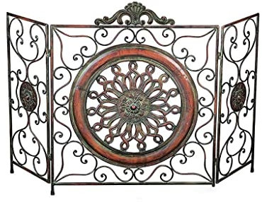 LIDDFAFA Feuchtigkeits-Kaminschutz, Funkenschutz, europäischer Stil, schmiedeeiserner Metallrahmen, Kaminschutz, Trennwand, Feuerschutz, Zaun, Wand, Feuerzaun, Haus, Herd, Zaun, Kamin, Tor