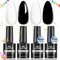 EBANKU Base e Top coat Semipermanente per Unghie Smalto Set, 4PCS Base e Top Coat Gel Unghie con Nero Bianco Colori Smalto Semipermanente per Unghie, Smalti Gel per Unghie Kit per Manicure