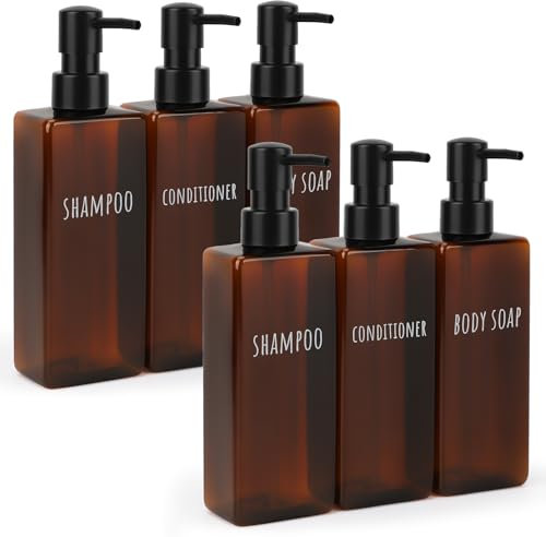 Segbeauty Dispenser Bagnoschiuma Doccia, 6 Pezzi 500ml Dosatore Sapone Cucina, Dispenser Detersivo in Plastica, Dispenser Sapone Bagno Plastica, con Etichette Stampate, per Cucina Bagno