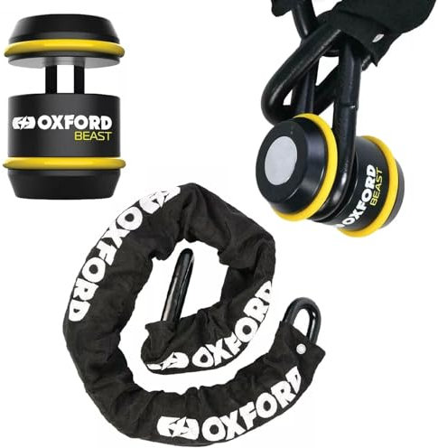 Oxford Beast Motorcycle Chain 1.5m and Lock, 22mm Hardened Steel Chain Links, 30mm Locking Pin, Sold Secure Diamond & Art 5 Star Rated, Anti-Theft Motorbike Security Kit
