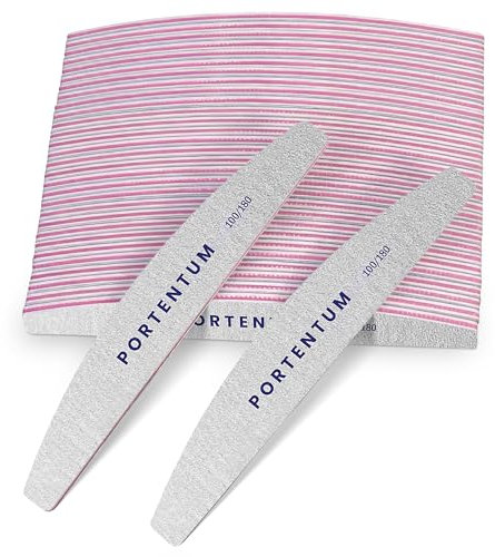 PORTENTUM Lime per unghie 100 180 set di 32, lima per unghie 100/180 a doppia faccia lavabile, lima per unghie professionale ideale per gel e acrilico, adatto per uso in salone e a casa