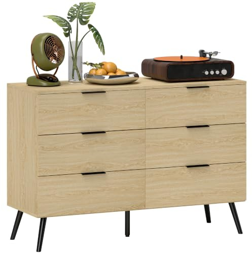 HOMCOM Cassettiera 6 Cassetti in Legno Camera da Letto 110x40x75cm Rovere | Comò per Ingresso, Salotto