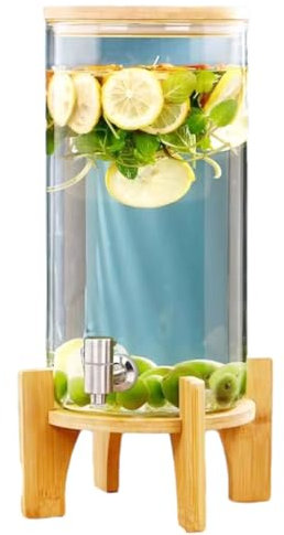 Grande carafe à eau avec robinet, distributeur de boissons en verre avec couvercle, pour cocktails boissons chaudes et froides, tonneau de boisson en verre anti-fuite, 15 l