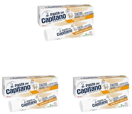 Pasta del Capitano, Bio Zahncreme Ingwer mit antibakterieller Wirkung, Gewährleistet umfassenden Schutz der Zähne und verleiht stets frischen Atem, 100% Made in Italy, 100 ml Tube (Packung mit 3)