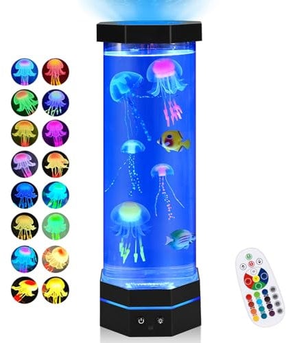 LED Fantasy Quallen Lavalampe, Ambesty Groß Quallen Lampe Lavalampen 17 Farben, 15 Zoll Quallen Aquarium Lampe, Wasserwellenprojektion Stimmungslicht mit Fernsteuerung,für Weihnachten Geschenke Kinder