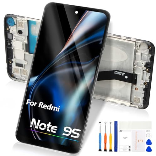 Pantalla para Xiaomi Redmi Note 9S / Redmi Note 9 Pro 4G, para Redmi Note 9 Pro LCD Display Digitizer Touch Screen Reemplazo Reemplazo Assembly M2003J6B2G M2003J6A1G (Negro con marco)