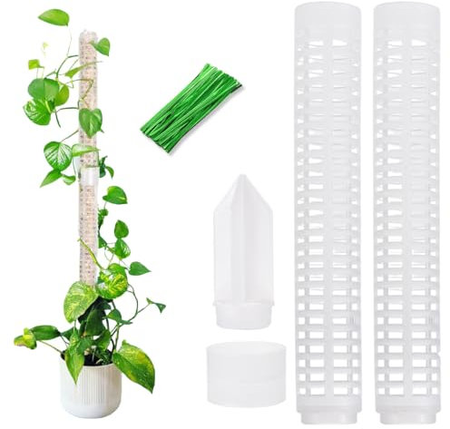 2 Pezzi Palo Muschiato Plastica Piante Rampicanti Bastone Muschiato da Interni ed Esterni per Crescere Verso L'alto con 20 Fascette (28,5 cm)