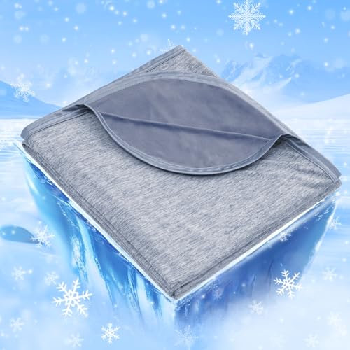 IKALIFE Kühldecke Leichte Kühlende Decke - 2 in 1 Doppelseitige Sommerdecke Q-Max>0,5 Dünne Selbstkühlende Decke Sommer Cooling Blanket zum Schlafen Kältedecke für Menschen Bett 130 x 180 cm Blau