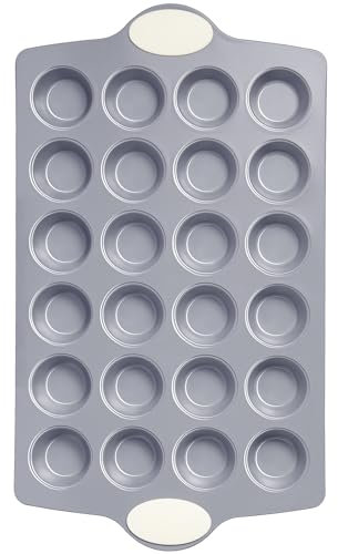 BRONYPRO Ceramic Mini Muffin Pan, 24-Cup Nonstick Aluminized Steel Cupcake Pans, Healthy Non-Toxic Ceramic Coating Mini Muffin Tin, 1Pack Cup Cake Pans for Baking Cream