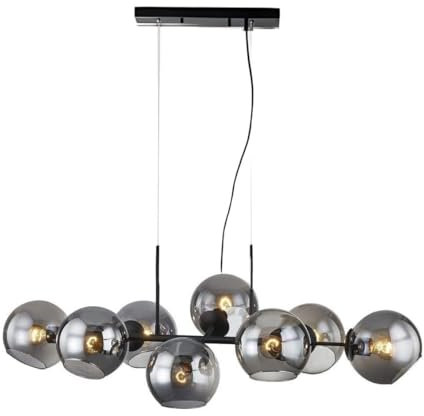TS TAC-SKY Lustre Linéaire Moderne du Milieu du Siècle Spoutnik Globe Suspension Kitchen Island Noir 8 Lumière Gris Fumée Boule De Verre Lustre Éclairage