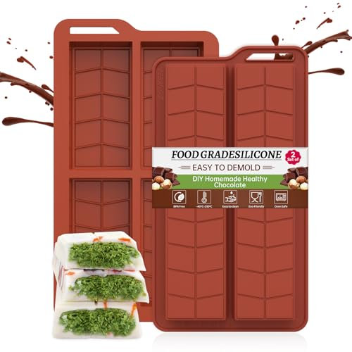 ZONBBEE Chocolate Bar Moulds Deep Silicone Non Stick 2 Pack,Dubai Shapes Thick Candy Stuffed Bar Mould for DIY Filling Big Knafeh Pistachio Snacks