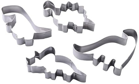 Zenker Dinosaurier-Ausstecher-Set aus Edelstahl, 4-teilig – Perfekt für kreative Backsessions mit Kindern, spülmaschinengeeignet, trendiges Dino-Design, Silber