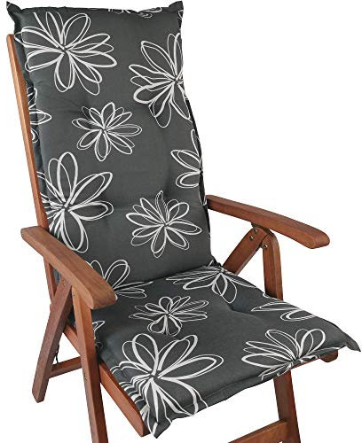 Waidmeister Hochlehner Auflage Naxos für Gartenstühle 118x49 cm (4, Blume Schwarz)