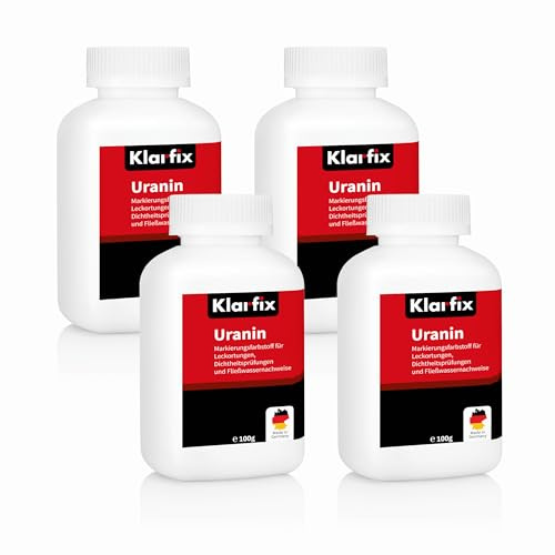 Klarfix Uranin Wasser-Färbemittel in Pulverform | Hochwirksames Wasser-Färbemittel zur Leckortung, Leckageortung, Dichtheitsprüfung | Fluorescein als Markierungsfarbstoff | Sehr ergiebig (4x 100 g)