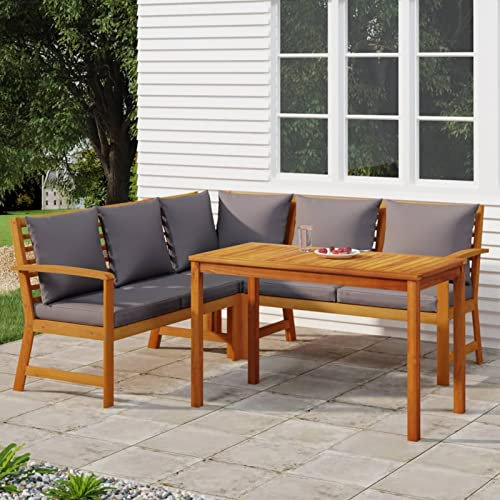 Fasba 4-TLG. Ecklounge Gartenmöbel mit Esstisch, Garten Essgruppe Holz, Loungemöbel Garten Holz, Gartenlounge Set, Gartensofa Lounge mit Kissen Massivholz Akazie/ 3154963