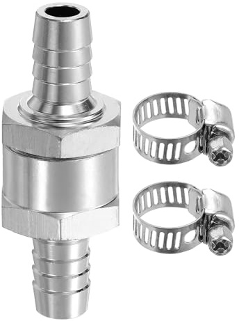 QUARKZMAN Valvola Controllo Carburante 10mm (3/8), Valvola Non Ritorno Unidirezionale Con Fascette, Accessori In Lega Alluminio Per Benzina, Diesel, Gas, Olio, Aria, Acqua, Argento