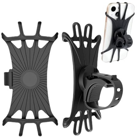 XYTAHDM 360° Support Telephone Velo,Accessoires de Support Guidon de Moto,Support Telephone Moto Universel Réglable Anti-Vibrations en Silicone Compatible, Convient aux Vélos, VTT, Motos(Noir)
