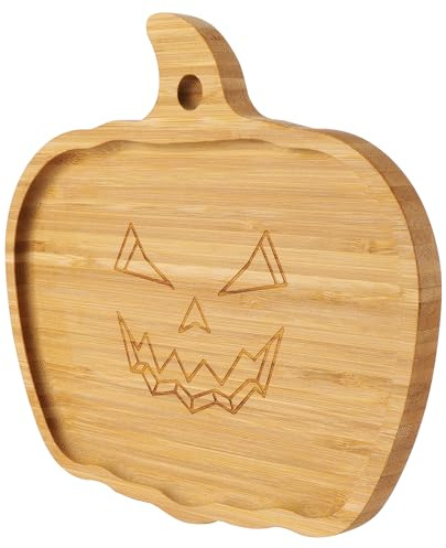 TJ POP Pequeña bandeja de Halloween en forma de Calabaz – Bambú, tabla de charcutería para dulces, aperitivos y postres, plato de servir para decoración de mesa de fiesta