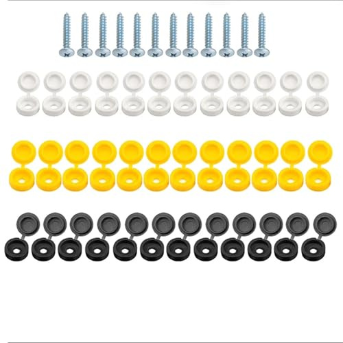 48Pcs Number Plate Screws,Number Plate Screw Caps,Registration Numbers Plates Fixings Accessories Easy Install Universal Anti Theft License-Plate Bolts&Covers Set for Numberplate(White, Black, Yellow)