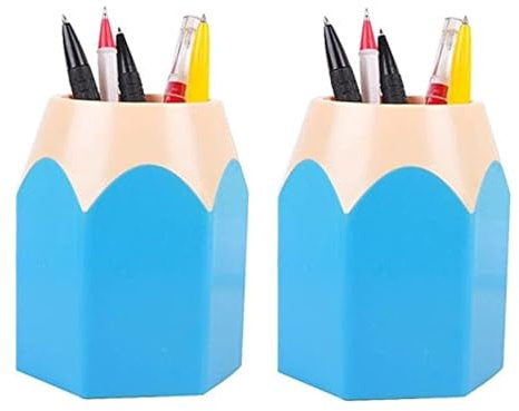 Yeehliny Stifteköcher, Stabiler Kunststoff, Stiftehalter Runder Stiftebecher Schreibtisch Organizer und Bleistift Aufbewahrungsbox für Büro, Schule, Haushalt und Kinder (2PCS/Blau)