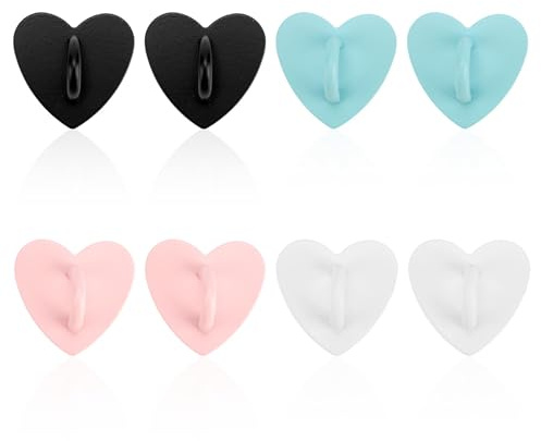 Penitue 8pcs Heart Cell Phone Ring Holder, Metal Phone Charm Hooks Smartphone Finger Ring Stand Adhesive Grip Loop for Cellphone Case Pad Tablet DIY Accessories (4-Color Heart Paint)