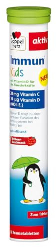 Doppelherz Immun Kids - mit Erdbeer-Geschmack | Vitamin C und Vitamin D im Duo für Kinder ab 4 Jahren - gut Löslichkeit - 15 Brausetabletten