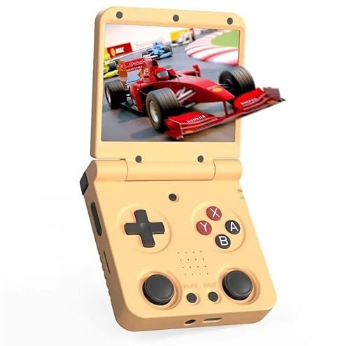Arikon MIYOO FLIP V2 Tragbare Klappbare Handheld-Spielekonsole, 64GB, 3,5 Zoll IPS Display, WLAN, PS1/GBA/SNES Unterstützung, 3000mAh Akku (Gelb)