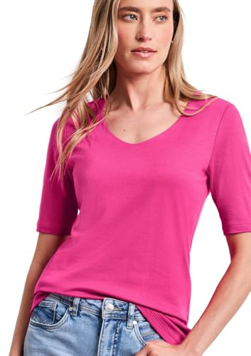 Damen Basic T-Shirt mit V-Neck in Unifarbe