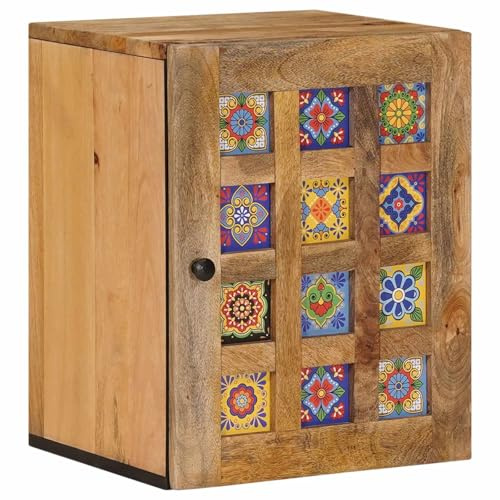 vidaXL Badezimmer Hängeschrank Natur 38 x 33 x 48 cm Massivholz Mango, Moderner Badezimmerschrank, rechteckige, wandmontierte Aufbewahrung, kompakter Holzorganizer, praktische Regallösung