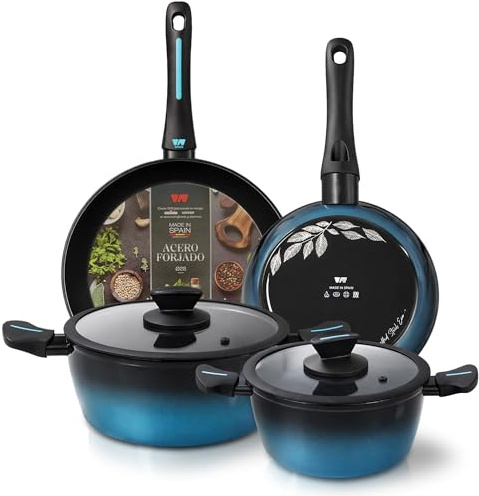 briebe MARE Batterie de cuisine à induction, acier forgé 6 pièces, anti-adhésif, sans PFOA, lot de 2 casseroles et 2 poêles professionnelles, haute résistance, convient pour tous types de feux